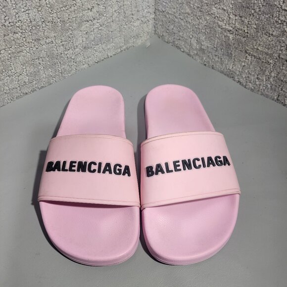 Balenciaga Pool Women’s Size 6 US Pink Piscine Logo Rubber Slide Sandals - Picture 2 of 5